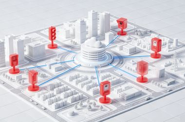 Smart city network with connected sensors and devices for IoT solutions.